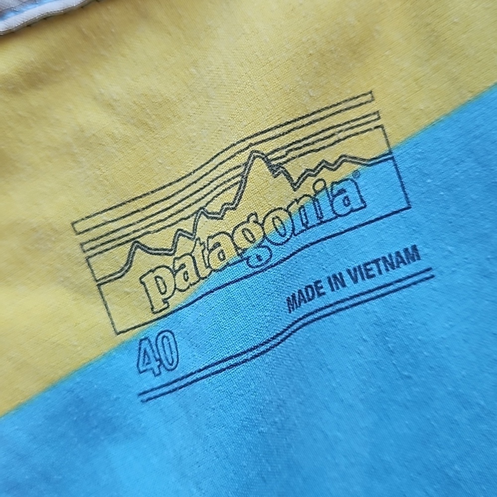 Patagonia Teal Yellow Striped Colorblock Wayfarer Swim Trunks Board Shorts 40 - Picture 5 of 9